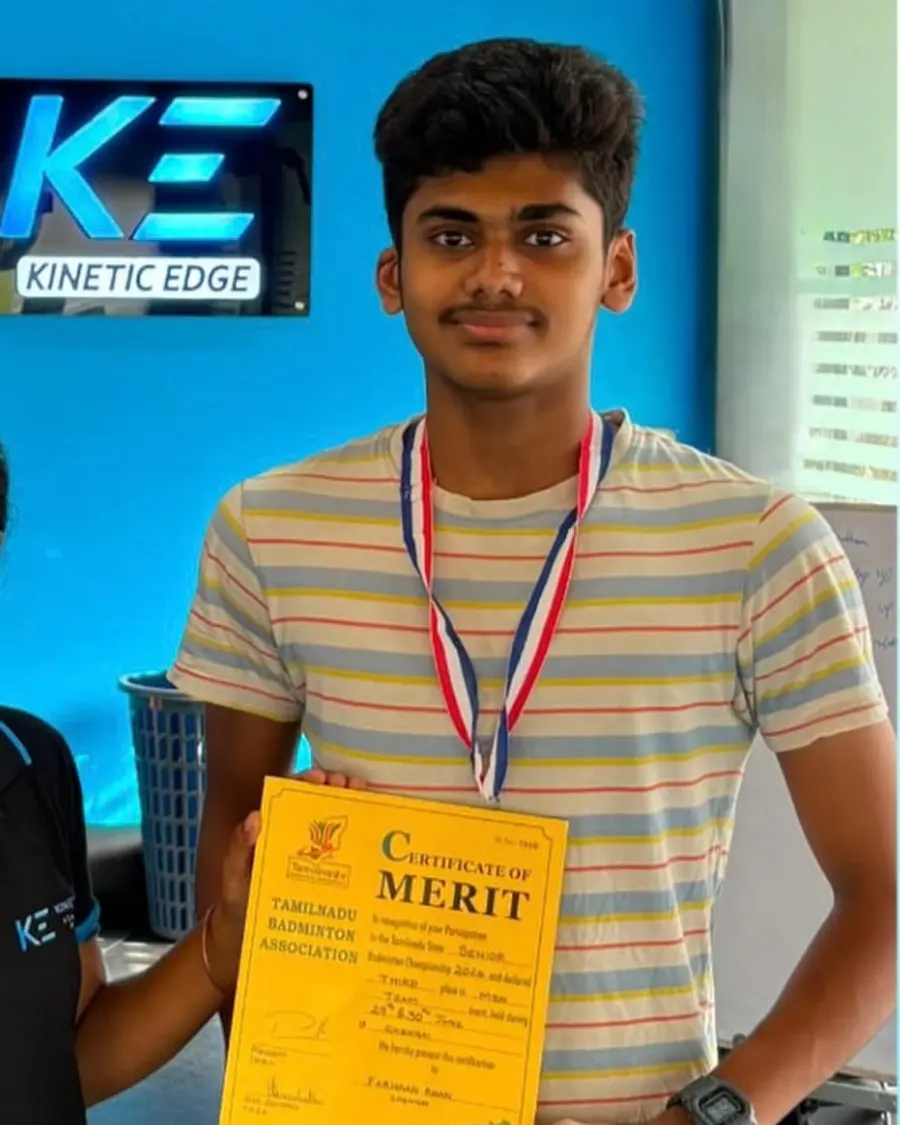 Farhaan Khan, badminton athlete at Kinetic Edge
