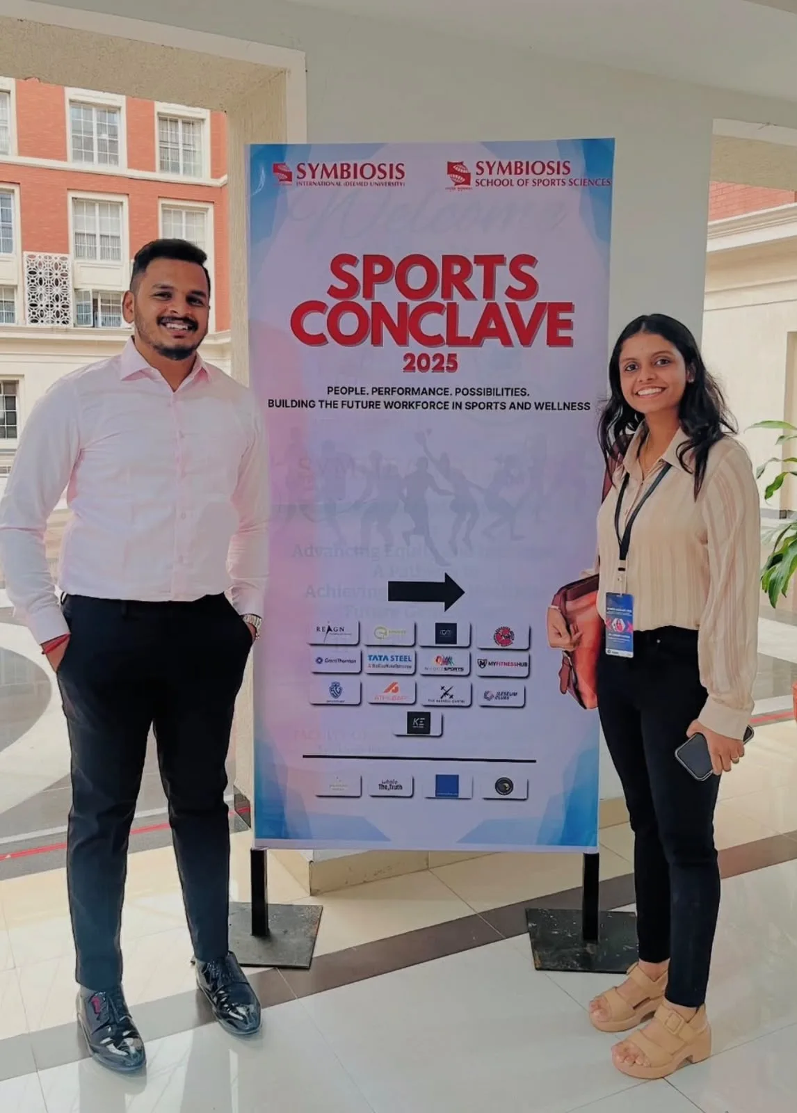 The founders of Kinetic Edge at the Symbiosis School of Sports Sciences Sports Conclave, 2025